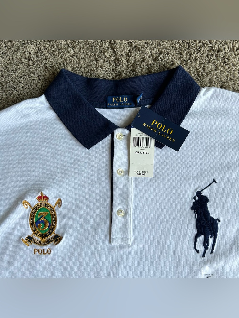 NWT Polo Ralph Lauren Shirt Men 4XL TALL White Royal Crest Fine Quality Big Pony